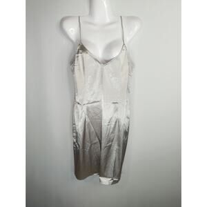 Vintage Chetta B Silver Satin Mini Slip Dress Womens 6 Party Elegant Y2K